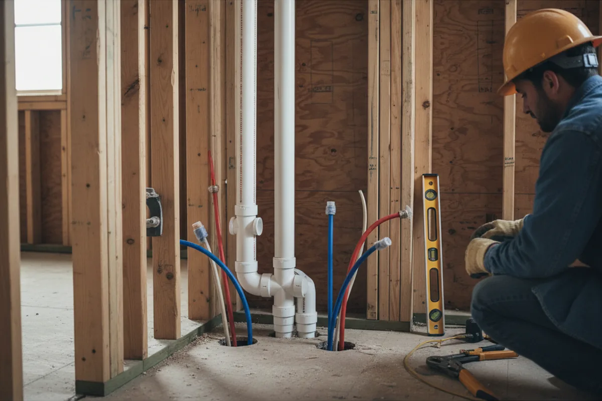 Drain and supply rough-in during Leak Detection in Olin